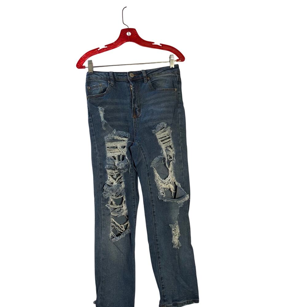 Almost Famous Size 9  junior Distressed Ripped Blue Jeans Tapered Raw